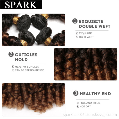 Spark 10A Ombre Bundles with Closure Brazilian 1b/4/30 Ombre Human Hair Bouncy Curly Bundles with 4x4 Lace Closure Short Curly